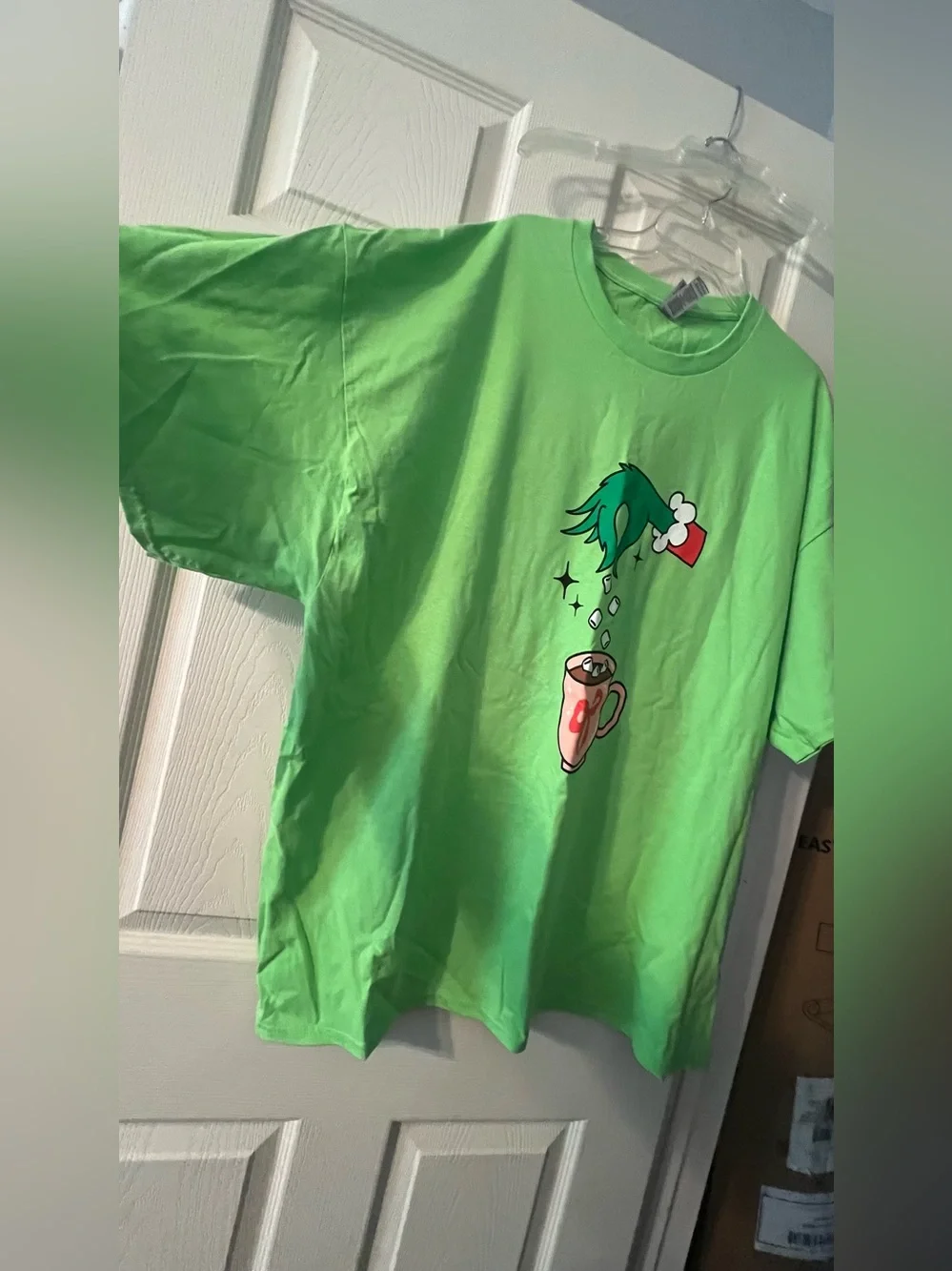 Gildan Neon Green Short Sleeve Tee with Holiday Cocoa Graphic